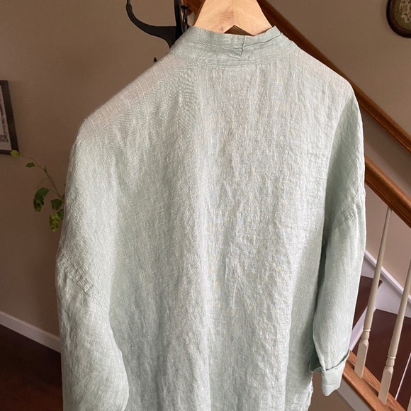 Pure Jill Yarn Dyed 100% Linen Tunic Blouse Button Front Light Green Sz XL - Picture 4 of 16